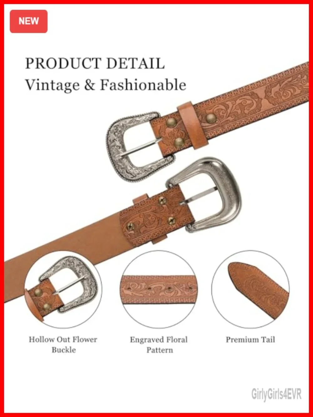 Women Western Cowboy Belt Carved PU Leather Turquoise Retro Waist
